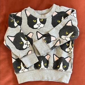 Gray Cat Print Sweatshirt